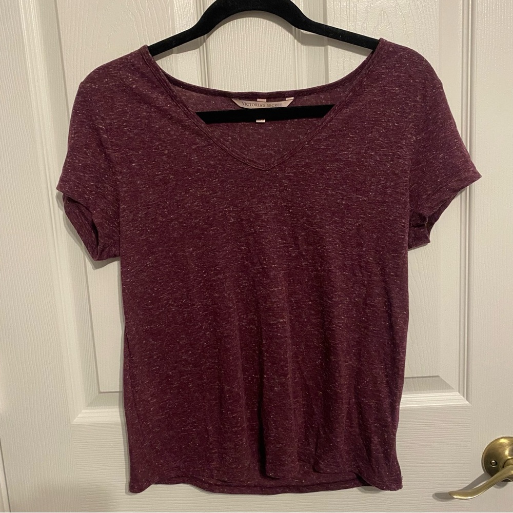 Victoria’s Secret Heather Maroon V-Neck Tee Shirt, XS - Item 0019